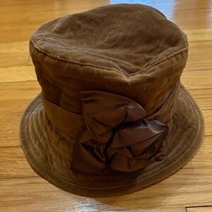 Brown Quilted Bucket Hat with Bow